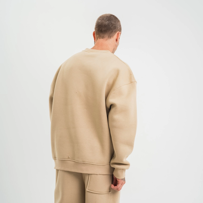 Uzun Kol Bisiklet Yaka Basic SweatShirt - Bej