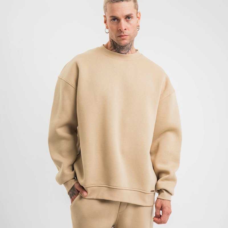 Uzun Kol Bisiklet Yaka Basic SweatShirt - Bej
