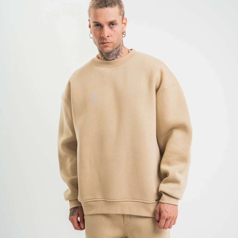 Uzun Kol Bisiklet Yaka Basic SweatShirt - Bej
