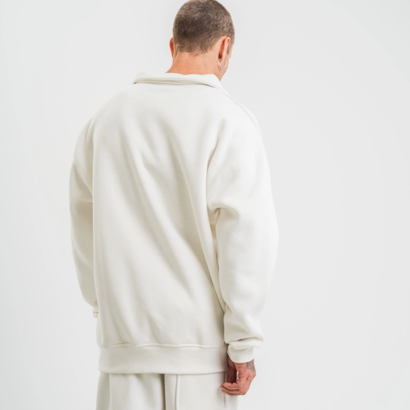 Uzun Kol Bisiklet Yaka Basic SweatShirt - Beyaz -