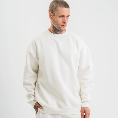 Uzun Kol Bisiklet Yaka Basic SweatShirt - Beyaz -