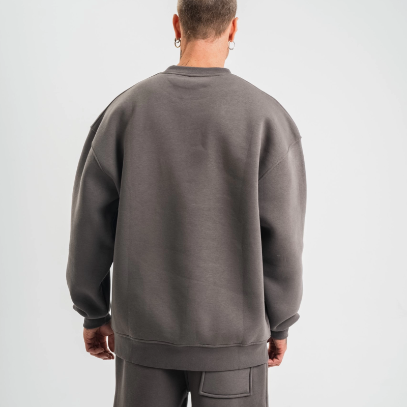 Uzun Kol Bisiklet Yaka Basic SweatShirt - Füme -