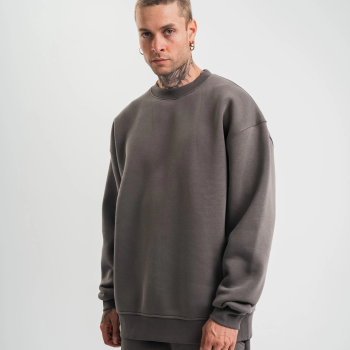Uzun Kol Bisiklet Yaka Basic SweatShirt - Füme -