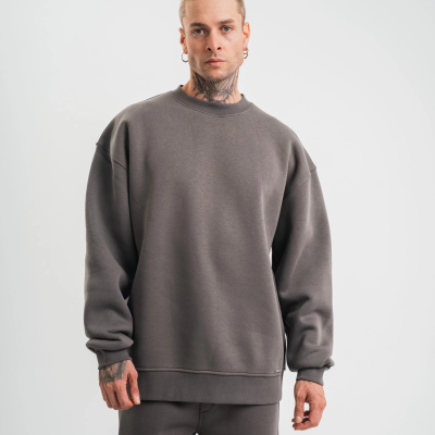 Uzun Kol Bisiklet Yaka Basic SweatShirt - Füme -