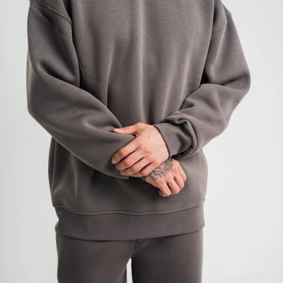 Uzun Kol Bisiklet Yaka Basic SweatShirt - Füme -