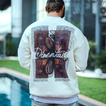 Uzun Kol Bisiklet Yaka Ön ve Arka Baskılı SweatShirt - Beyaz -