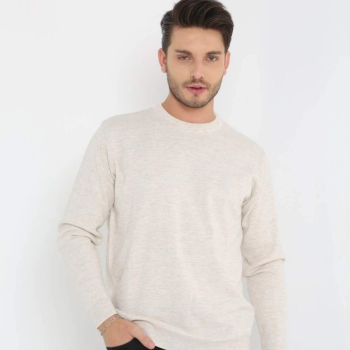 Uzun Kol Biskilet Yaka Dokuma Triko - Bej -