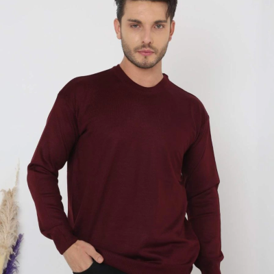 Uzun Kol Biskilet Yaka Dokuma Triko - Bordo