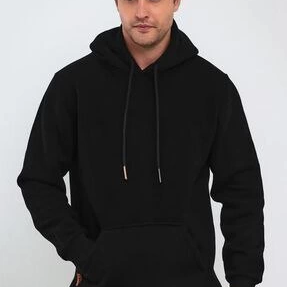 Uzun Kol Kapşonlu Basic Sweatshirt hoodie - Siyah