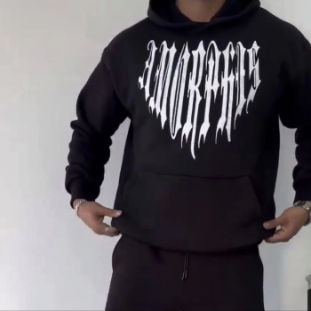 Uzun Kol Kapüşonlu Baskılı SweatShirt - Siyah -