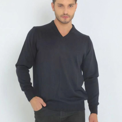 Uzun Kol V Yaka Triko Kazak - Lacivert