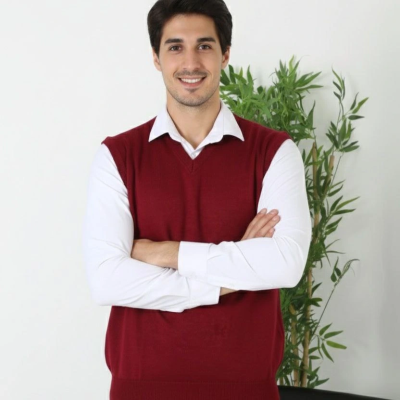 V Yaka Kolsuz Süveter Triko Kazak yumuşak dokulu Pamuklu ince Dokuma Rahat Regular kalıp - Bordo