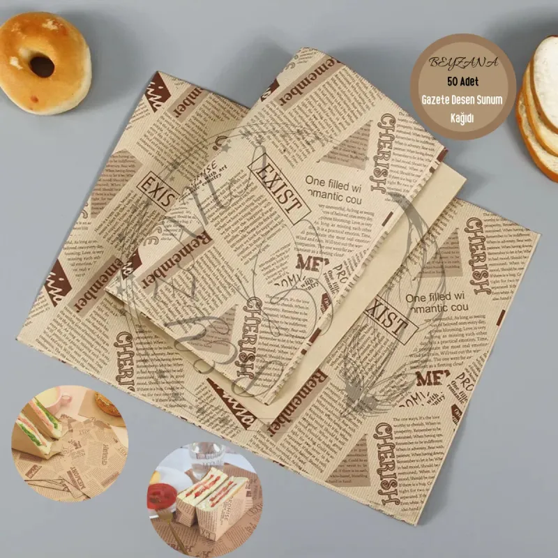 Vintage Gazete Desenli Sunum Kağıdı 50 Adet