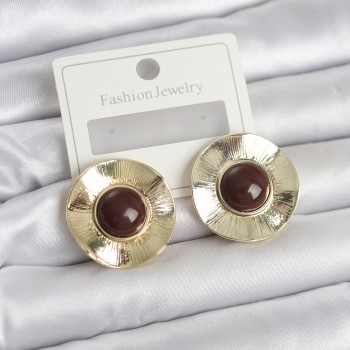 Vintage Model Kahverengi Gold Renk Pirinç Kadın Küpe