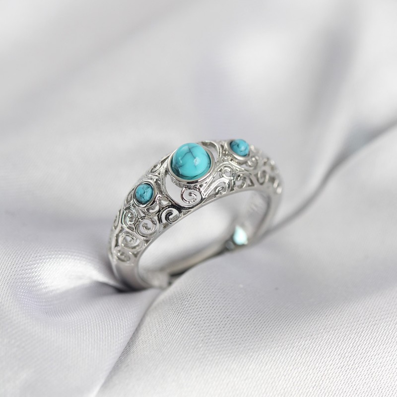 Vintage Model Mavi Taşlı Gümüş Renk Kadın Yüzük