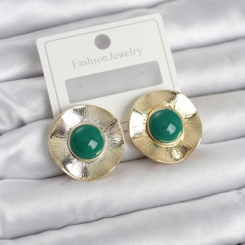 Vintage Model Yeşil Gold Renk Pirinç Kadın Küpe