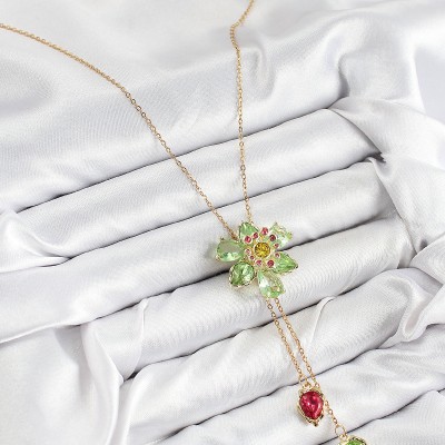 VIP Pirinç Zirkon Taşlı Çiçek Model Gold Renk Asansörlü Kadın Kolye