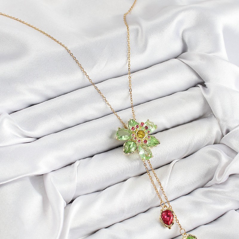 VIP Pirinç Zirkon Taşlı Çiçek Model Gold Renk Asansörlü Kadın Kolye