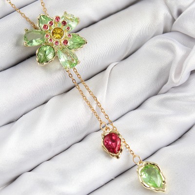 VIP Pirinç Zirkon Taşlı Çiçek Model Gold Renk Asansörlü Kadın Kolye