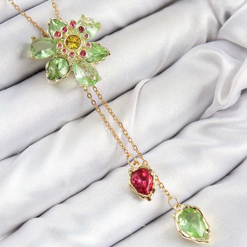 VIP Pirinç Zirkon Taşlı Çiçek Model Gold Renk Asansörlü Kadın Kolye