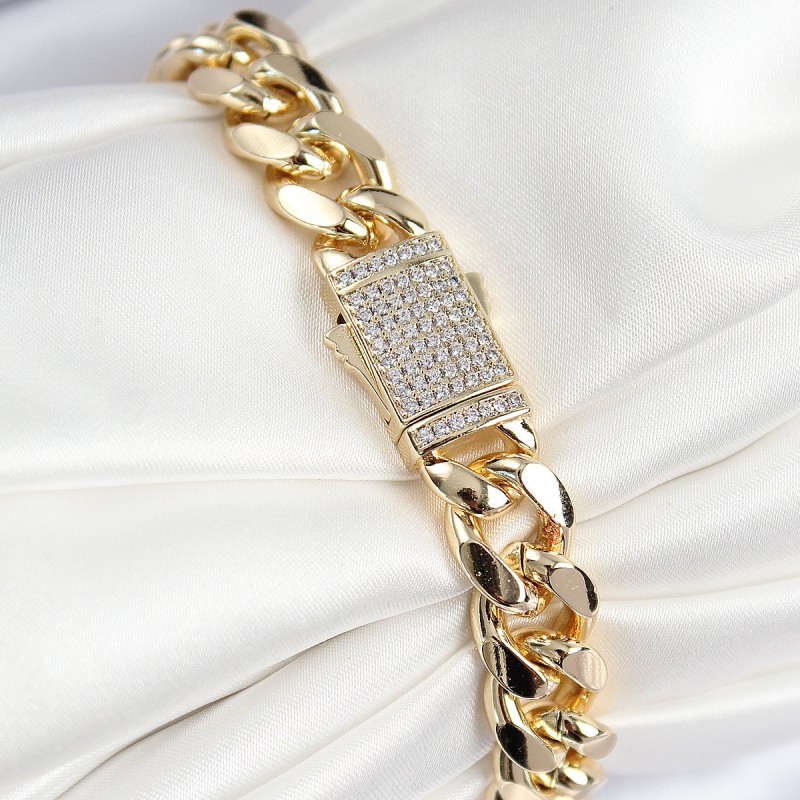 VIP Pirinç Zirkon Taşlı Cuba Model Gold Renk Kadın Bileklik