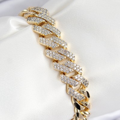 VIP Pirinç Zirkon Taşlı Cuba Model Gold Renk Kadın Bileklik