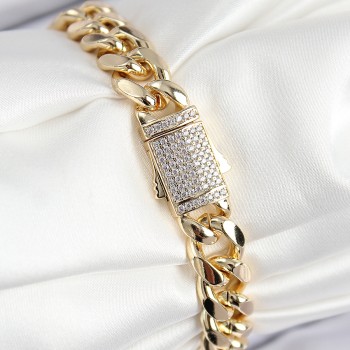 VIP Pirinç Zirkon Taşlı Klasik Zincir Model Gold Renk Kadın Bileklik