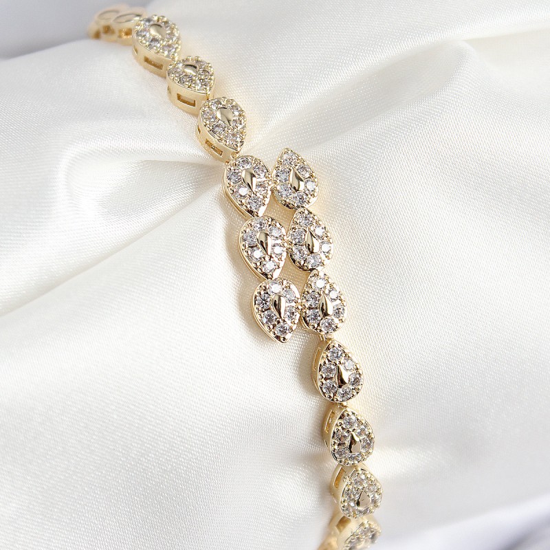 VIP Pirinç Zirkon Taşlı Sıralı Damla Model Gold Renk Kadın Bileklik