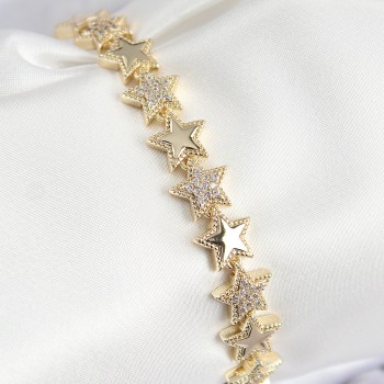 VIP Pirinç Zirkon Taşlı Yıldız Model Gold Renk Kadın Bileklik