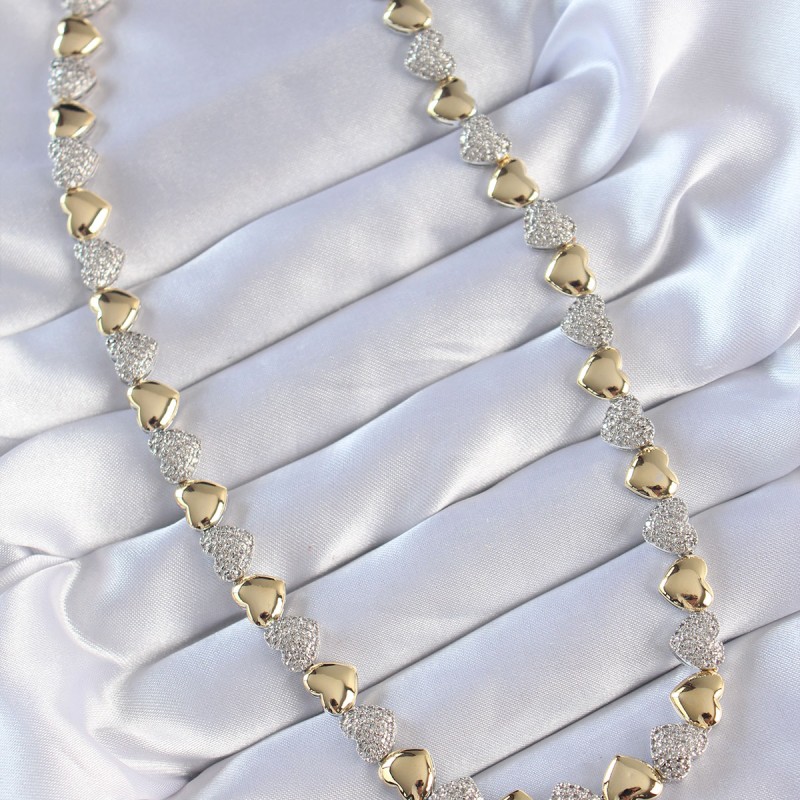 Vip Seri Pirinç Çift Renk Zirkon Taşlı Kalp Tasarımlı Kolye