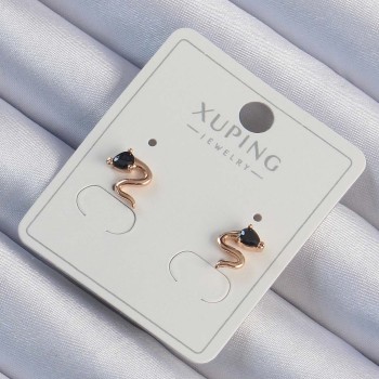 Xuping Rose Renk Siyah Zirkon Taşlı Kıvrımlı Küpe