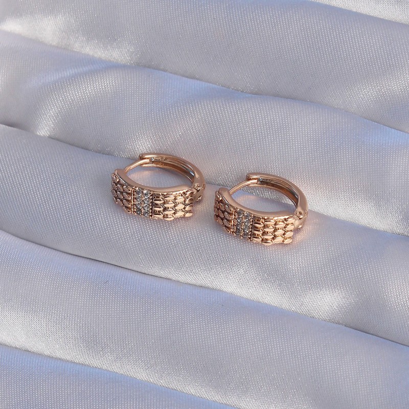 XUPİNG Rose Renk Zirkon Taşlı İşlemeli Halka Küpe