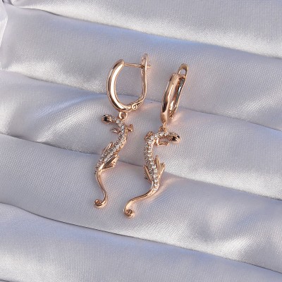 XUPİNG Rose Renk Zirkon Taşlı Kertenkele Model Halka Küpe