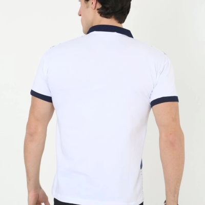 Yakalı Slim Fit Baskılı T-Shirt - Beyaz -
