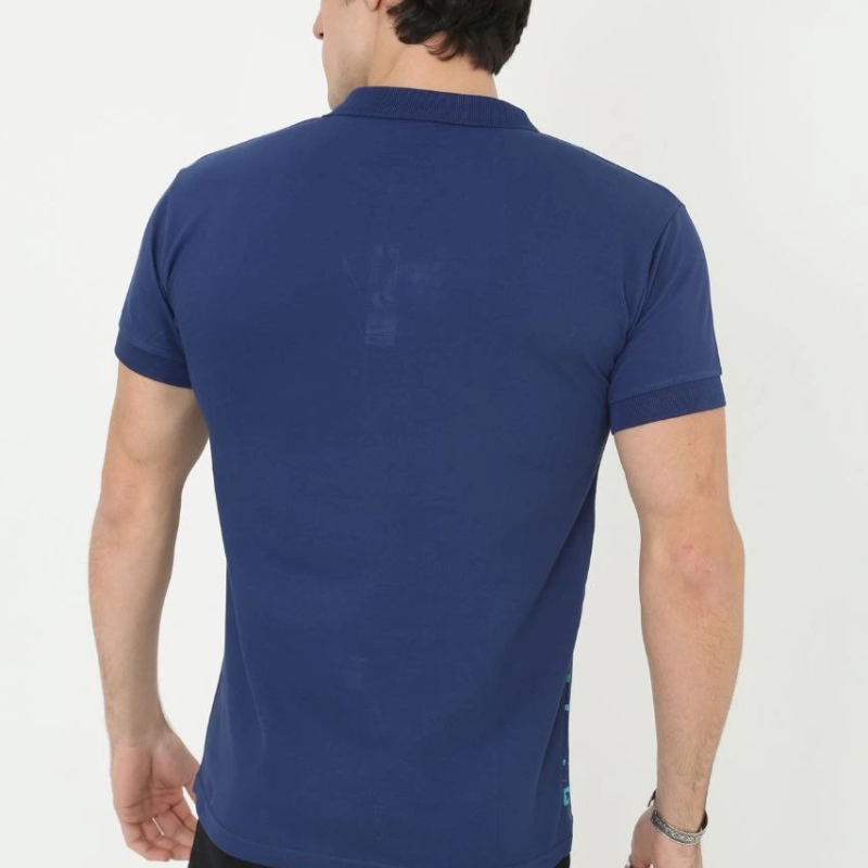 Yakalı Slim Fit Pike Çizgili T-Shirt - Mavi -