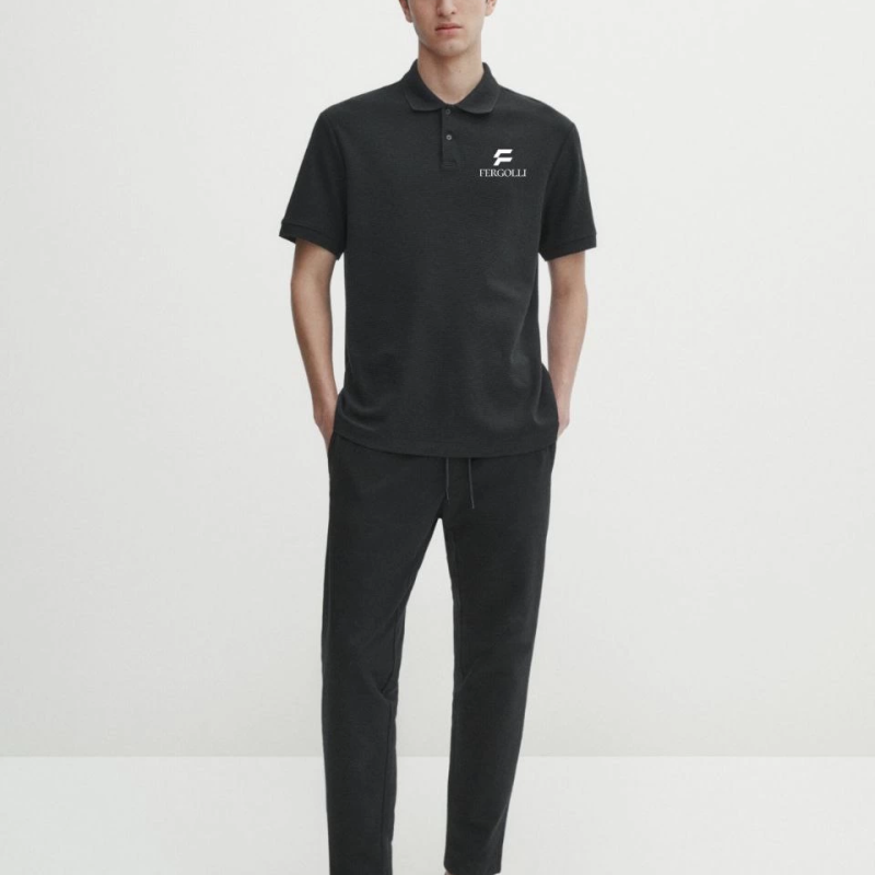 Yakası Düğmeli Yakalı Pike Baskılı T-Shirt - Beyaz -