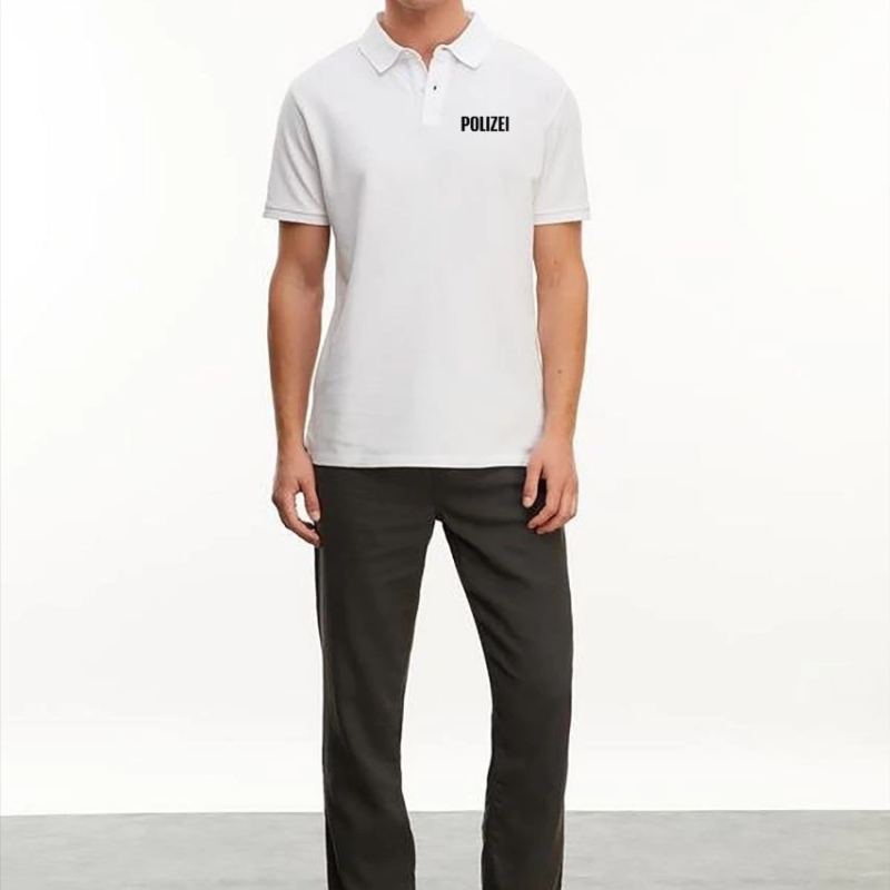 Yakası Düğmeli Yakalı Pike Baskılı T-Shirt - Beyaz