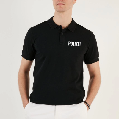 Yakası Düğmeli Yakalı Pike Baskılı T-Shirt - Siyah -