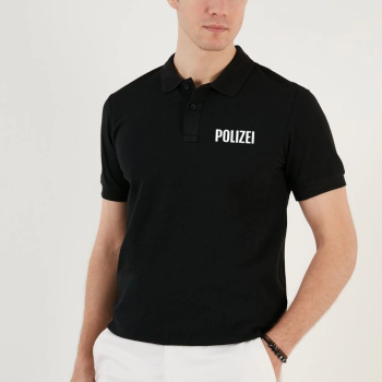 Yakası Düğmeli Yakalı Pike Baskılı T-Shirt - Siyah -