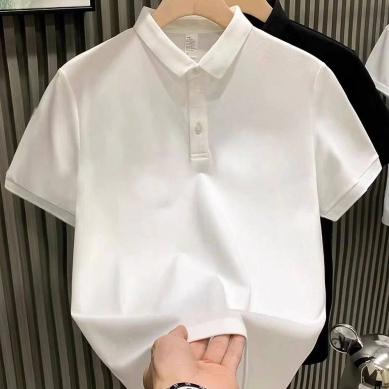 Yakası Düğmeli Yakalı Pike Düz T-Shirt - Beyaz