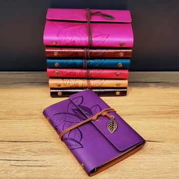 Yaprak Desenli Deri Defter Asorti