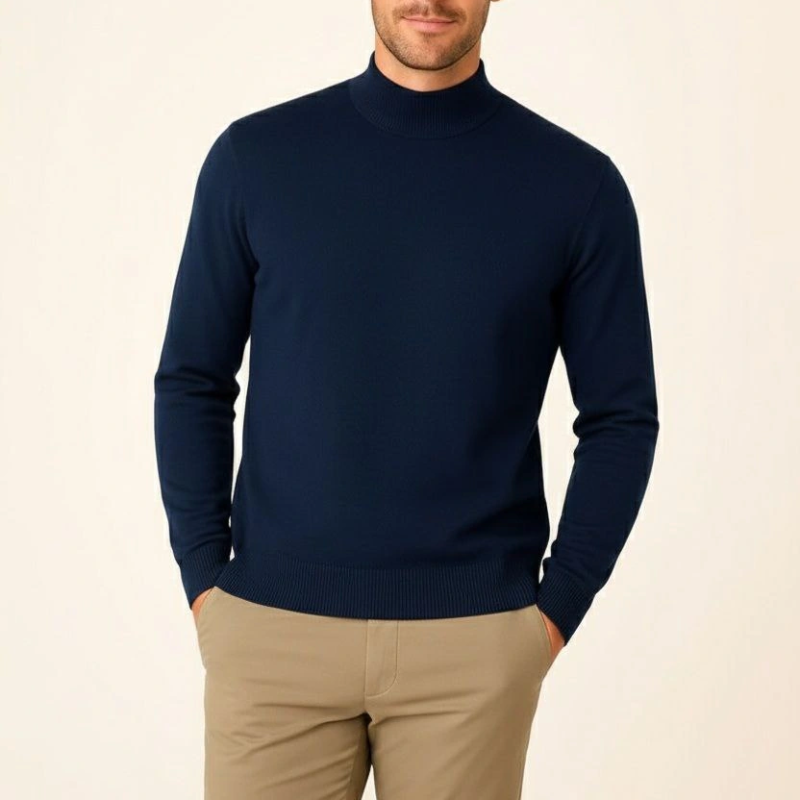 Yarım Boğaz Triko Kazak yumuşak dokulu Pamuklu ince Dokuma, uzun kollu Rahat Regular kalıp - Lacivert