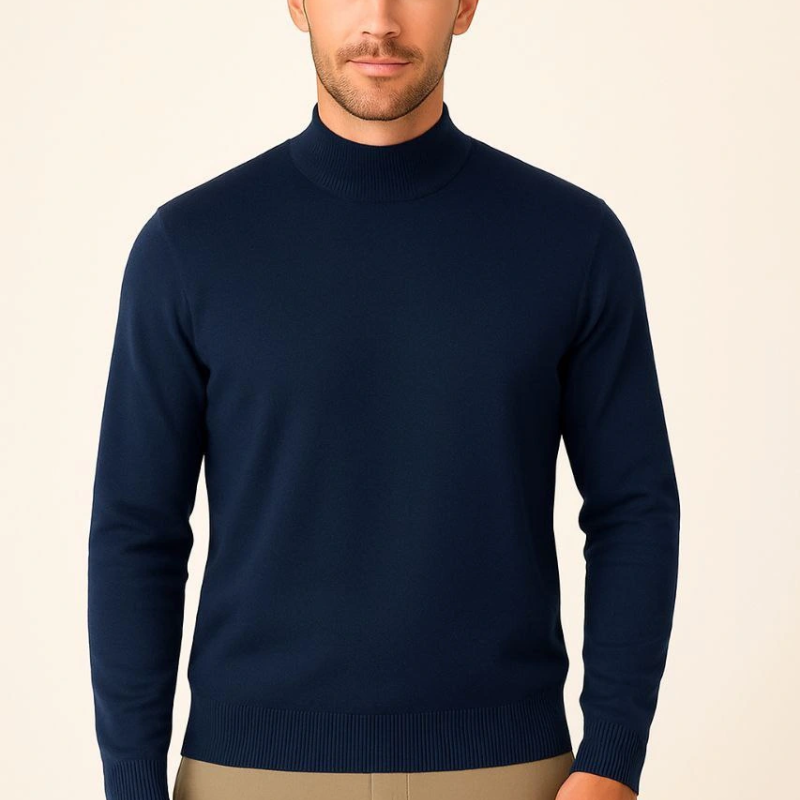 Yarım Boğaz Triko Kazak yumuşak dokulu Pamuklu ince Dokuma, uzun kollu Rahat Regular kalıp - Lacivert