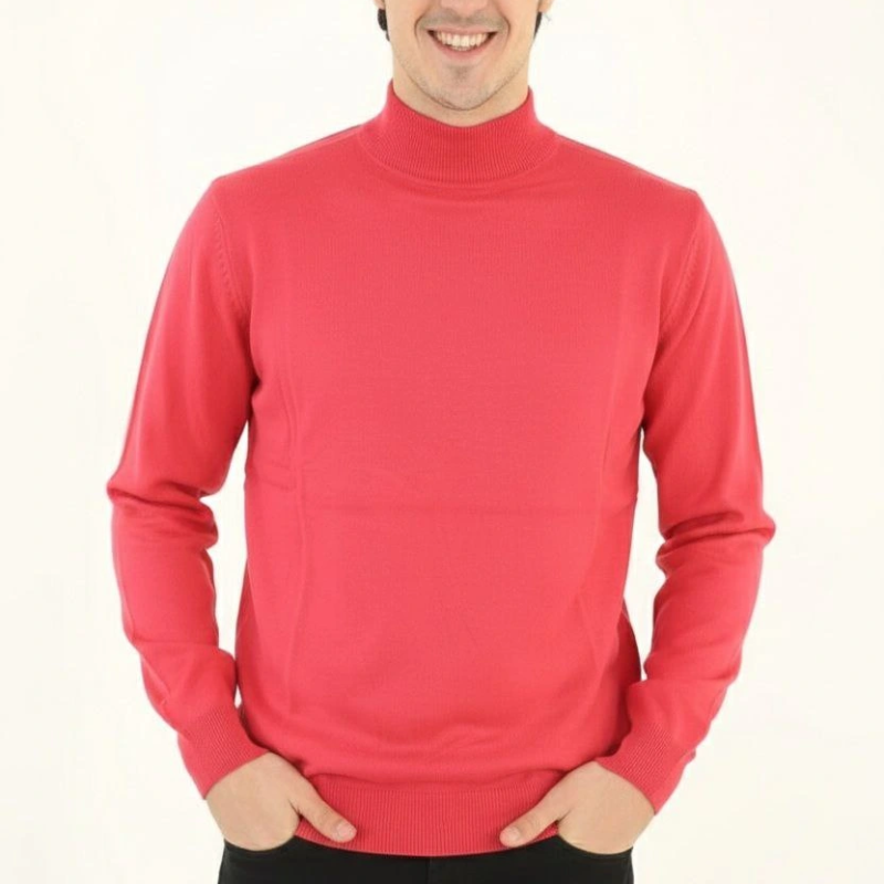 Yarım Boğaz Triko Kazak yumuşak dokulu Pamuklu ince Dokuma, uzun kollu Rahat Regular kalıp - Pembe