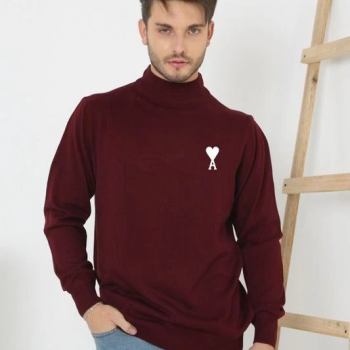 Yarım Boğazlı Baskılı Dokuma Triko - Bordo