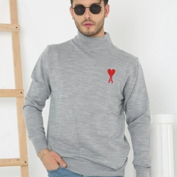 Yarım Boğazlı Baskılı Dokuma Triko - Gri