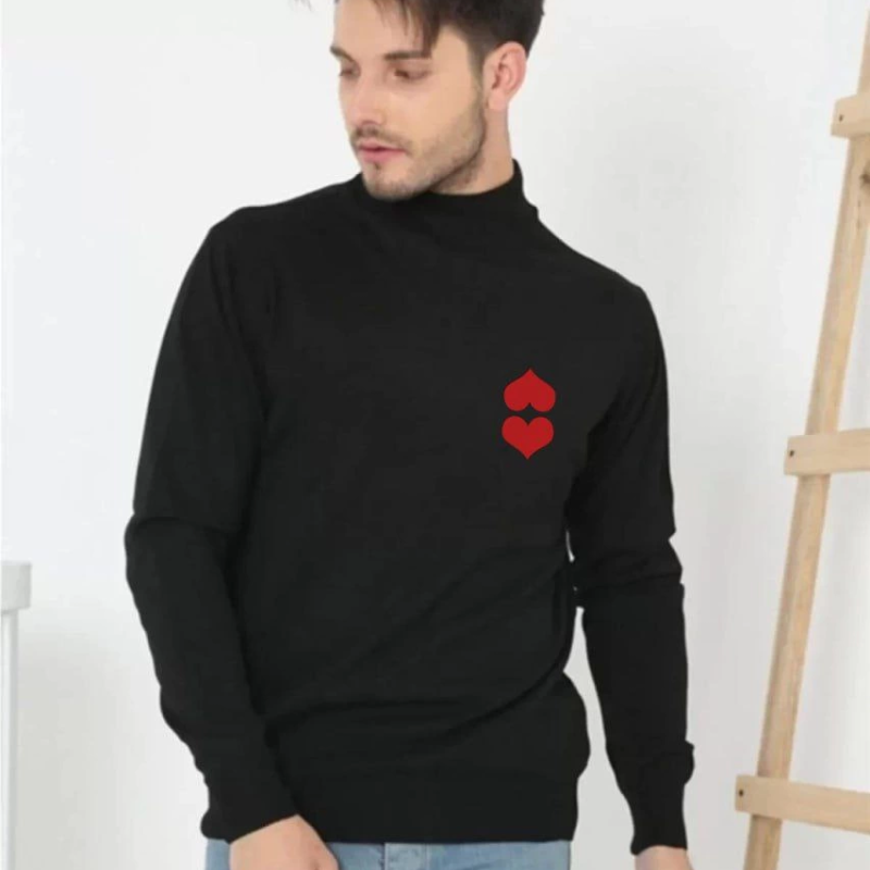 Yarım Boğazlı Baskılı Dokuma Triko - Siyah -