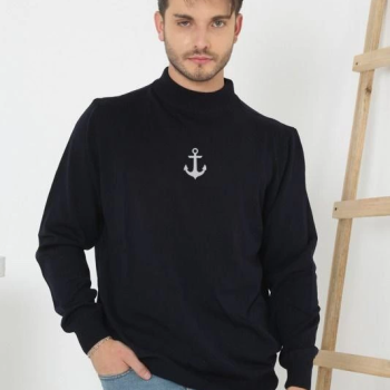 Yarım Boğazlı Baskılı Dokuma Triko - Siyah -