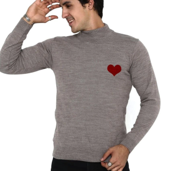 Yarım Boğazlı Baskılı Dokuma Triko - Vizon -