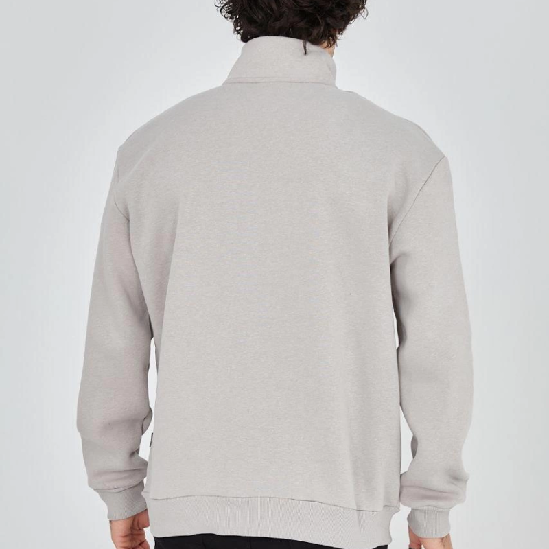 Yarım Fermuarlı Baskılı Sweat - Boyalı Gri -